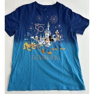 Disney Parks Walt Disney World 50th Anniversary Mickey Blue T-Shirt Adult Medium